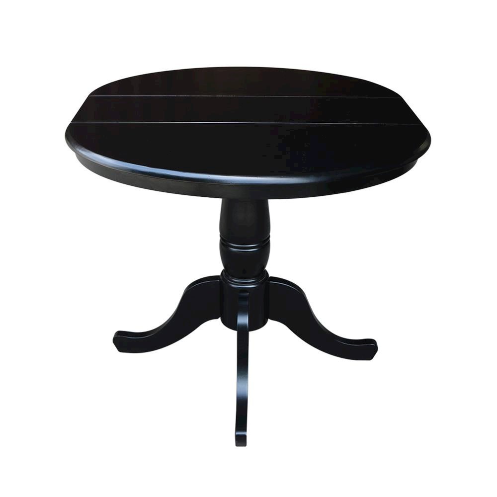 36" Round Top Pedestal Table With 12" Leaf - 28.9"H - Dining Height, Black