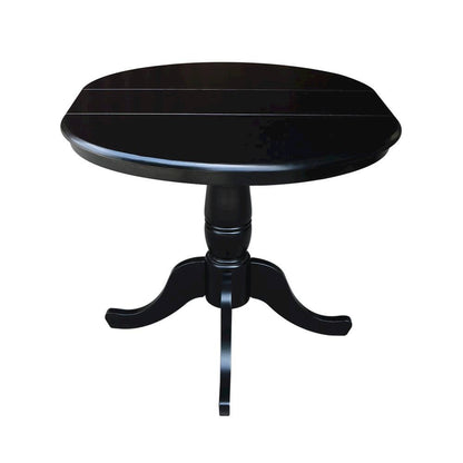 36" Round Top Pedestal Table With 12" Leaf - 28.9"H - Dining Height, Black