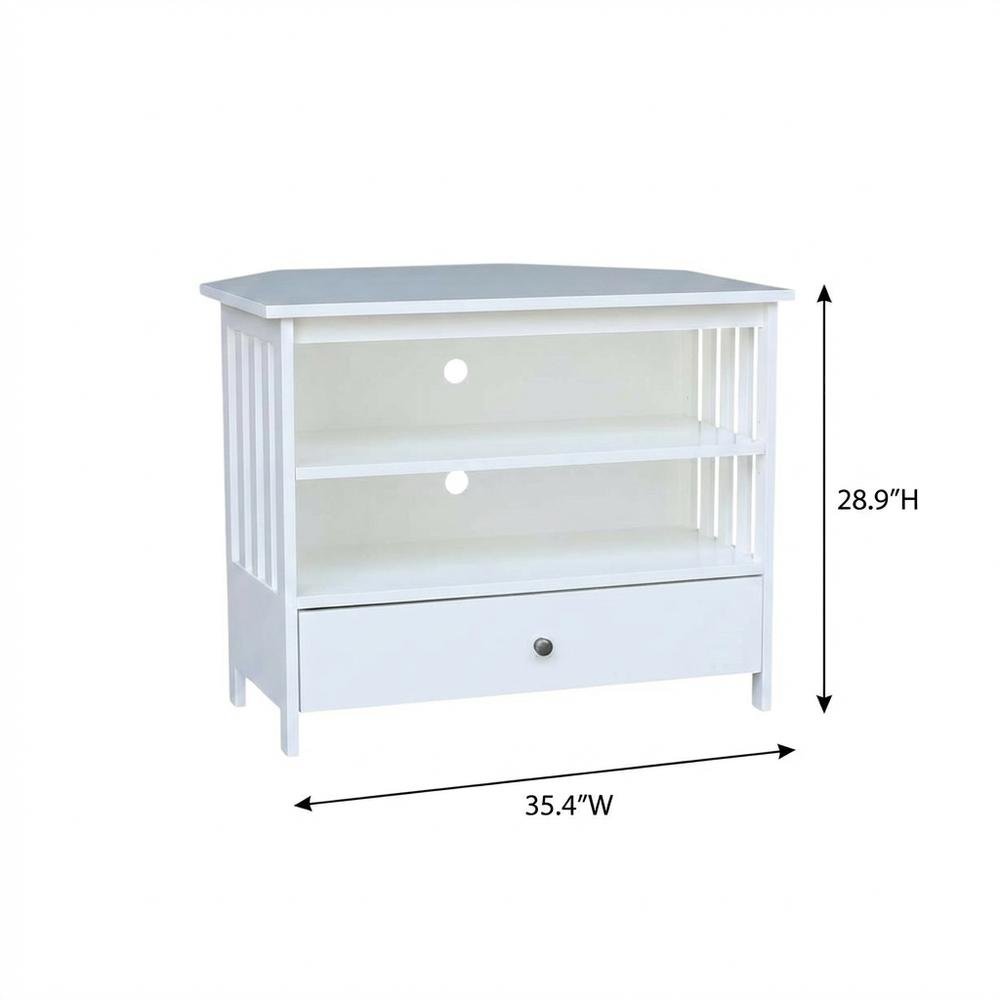 White Hardwood Corner TV Stand with Modern Design and Ample Storage