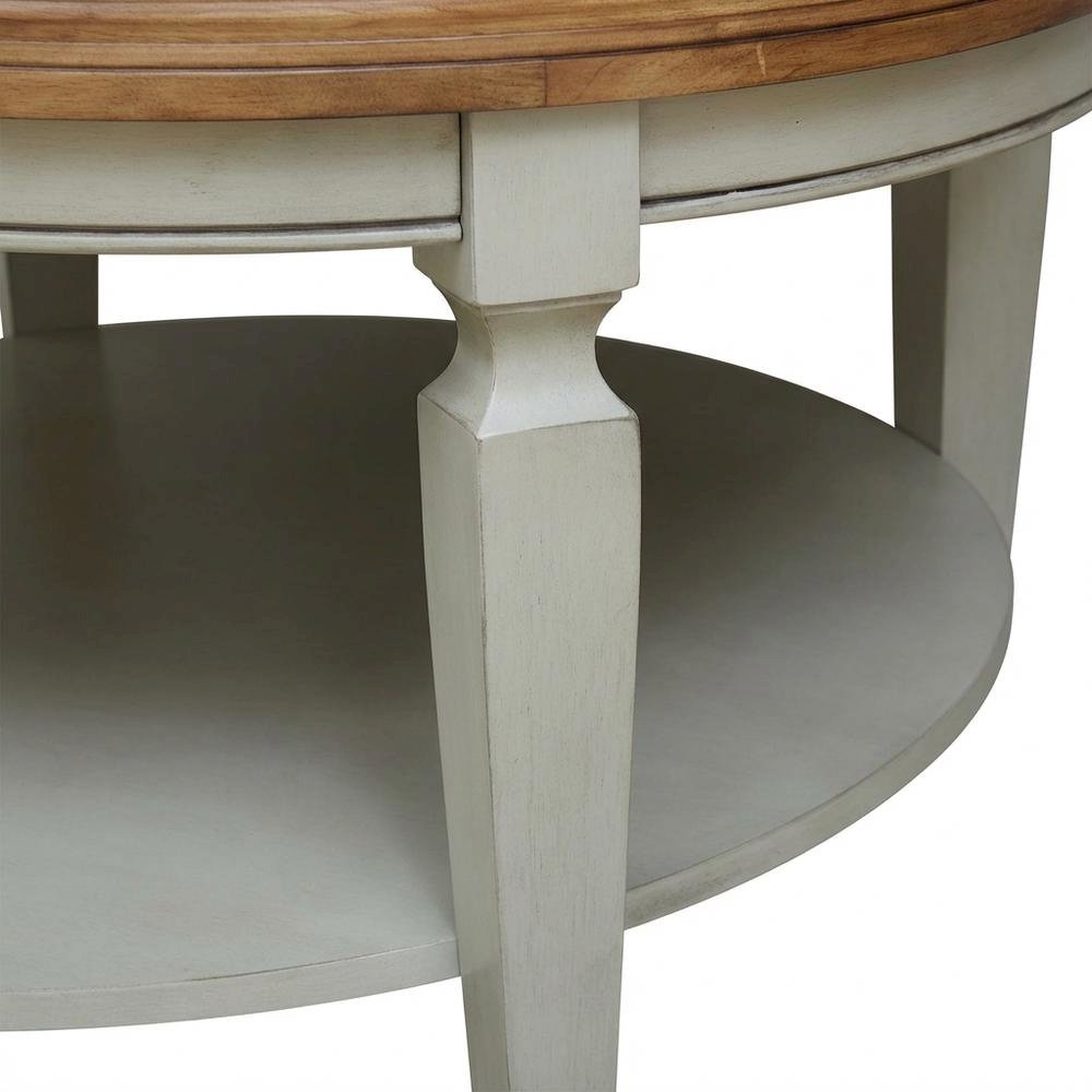 Hickory Stone Round Coffee Table with Wipe Clean Surface and Modern Design