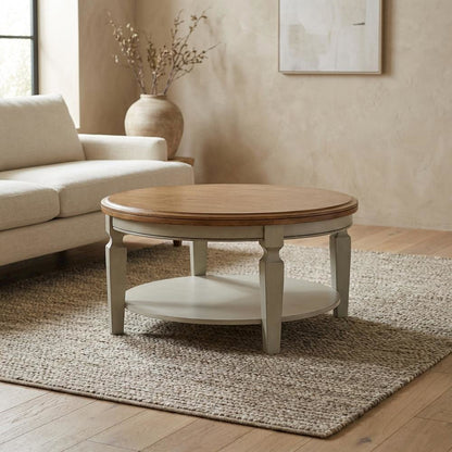 Hickory Stone Round Coffee Table with Wipe Clean Surface and Modern Design