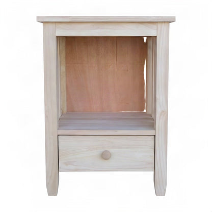 Hardwood Tall End Table with Drawer, Mission Style, Unfinished