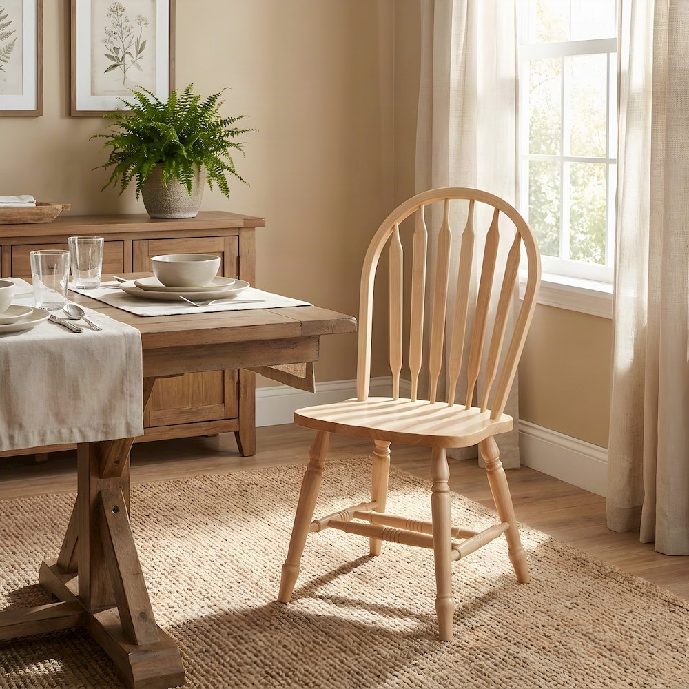 Hardwood Arrowback Windsor Dining Chair, Farmhouse Kitchen Wood Seat