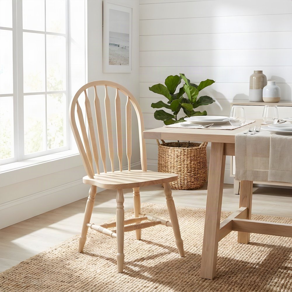 Hardwood Arrowback Windsor Dining Chair, Farmhouse Kitchen Wood Seat