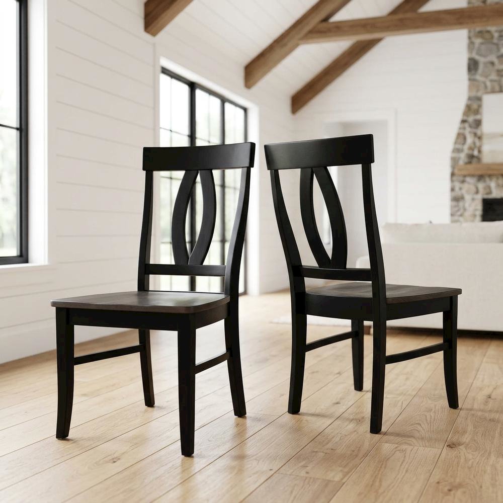 Solid Wood Dining Chairs with Washed Finish for Dining Room, Set of 2