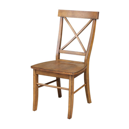 Set of Two X-Back Chairs  with Solid Wood Seats , Pecan