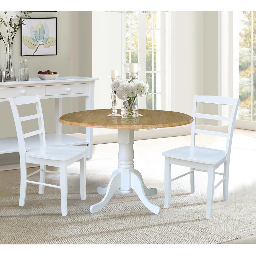 42 in. Dual Drop Leaf Table with 2  Ladder Back Dining Chairs