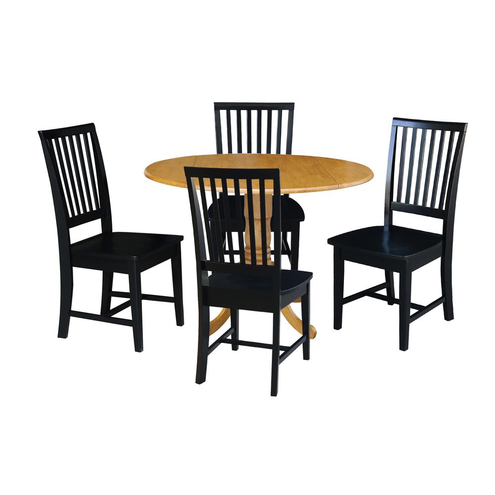 42 in. Dual Drop Leaf Table with 4 Slat Back Dining Chairs - 5 Piece Dining Set