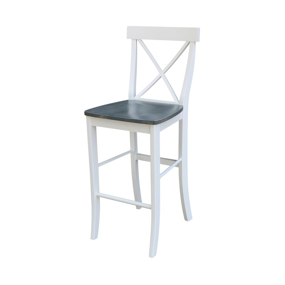 30" round pedestal bar Height table with 2 x-back  barHeight stools