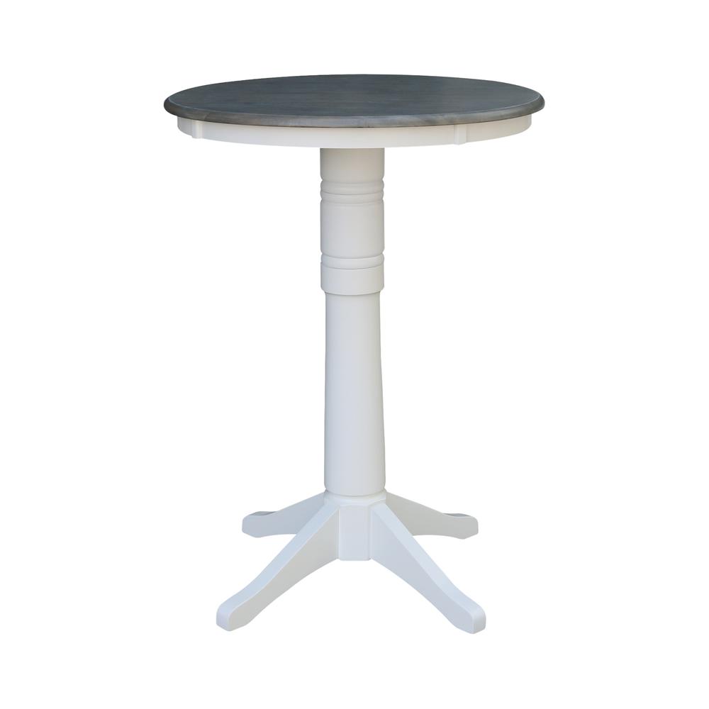 30" round pedestal bar Height table with 2 x-back  barHeight stools