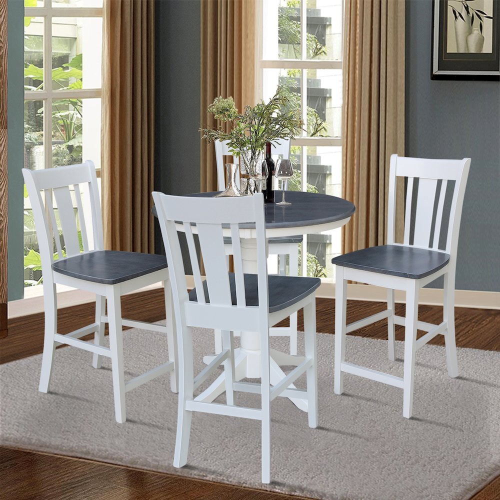36 in Round Top Pedestal Counter Height Dining Table with 4 Stools - 5 Piece Set