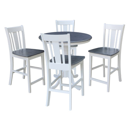 36in Round Pedestal Dining Table with 4 San Remo Counter Height Stools, 5Pcs Set