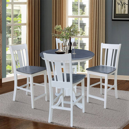 36in Round Pedestal Dining Table with 4 San Remo Counter Height Stools, 5Pcs Set