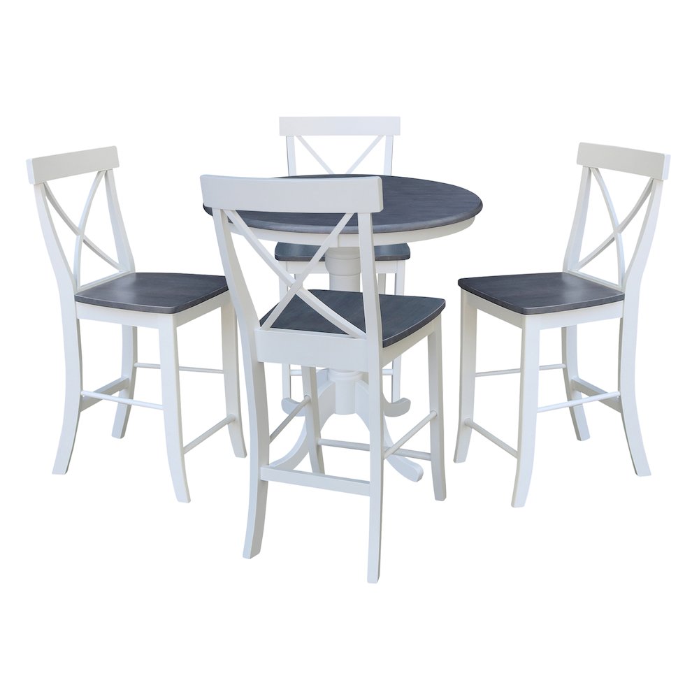36 in Round Pedestal Dining Table with 4 X-back Counter Height Stools, 5Pcs Set