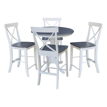 36 in Round Pedestal Dining Table with 4 X-back Counter Height Stools, 5Pcs Set