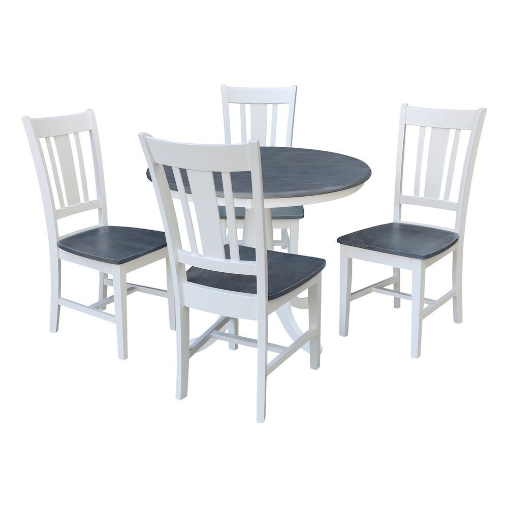 36 in Round Top Pedestal Dining Table with 4 San Remo Dining Chairs - 5 Pcs Set