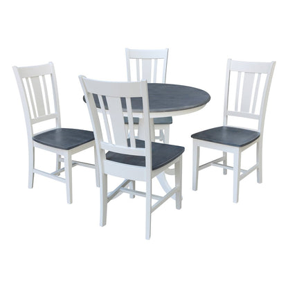 36 in Round Top Pedestal Dining Table with 4 San Remo Dining Chairs - 5 Pcs Set