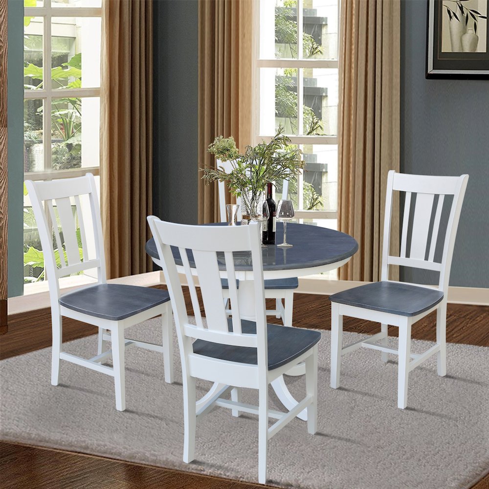 36 in Round Top Pedestal Dining Table with 4 San Remo Dining Chairs - 5 Pcs Set
