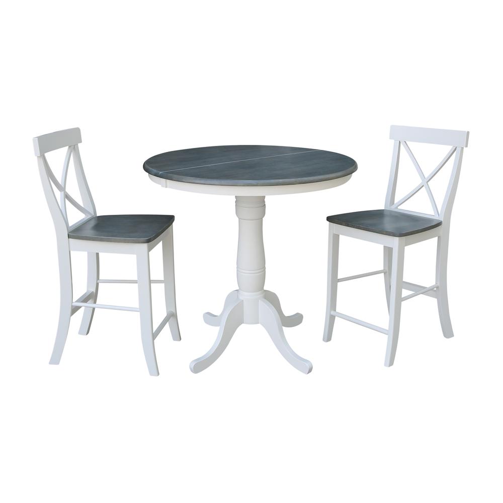 36" Round Extension Dining Table With 2 X-back Counter Height Stools - Set of 3
