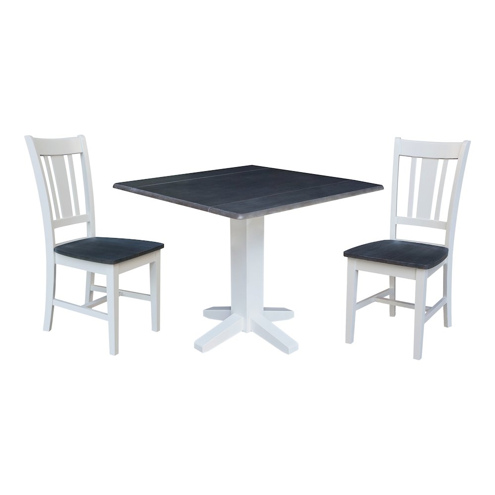 Set of 3 pcs - 36" Square Dual drop leaf dining table with 2 RTA chairs
