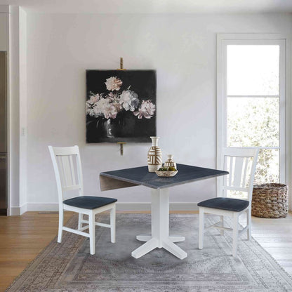 Set of 3 pcs - 36" Square Dual drop leaf dining table with 2 RTA chairs