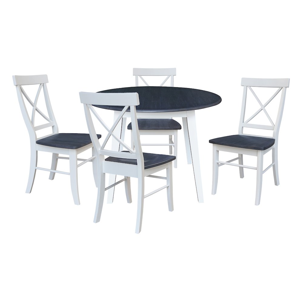 Set of 5 pcs - 42" Round Dual Drop Leaf Table with 4 RTA chairs