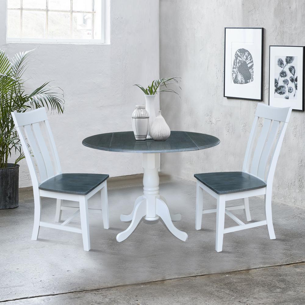 42 in. Dual Drop Leaf Dining Table with 2 Slat Back Chairs - 3 Piece Dining Set