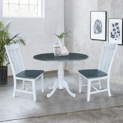 42 in. Dual Drop Leaf Dining Table with 2 Slat Back Chairs - 3 Piece Dining Set