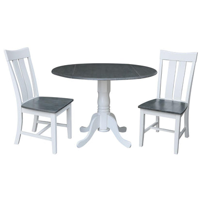 42 in. Dual Drop Leaf Dining Table with 2 Slat Back Chairs - 3 Piece Dining Set