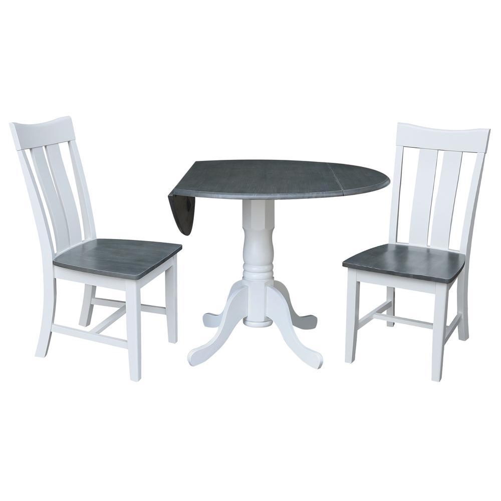 42 in. Dual Drop Leaf Dining Table with 2 Slat Back Chairs - 3 Piece Dining Set