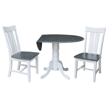 42 in. Dual Drop Leaf Dining Table with 2 Slat Back Chairs - 3 Piece Dining Set