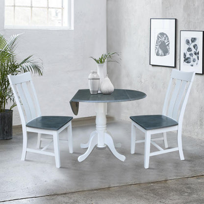 42 in. Dual Drop Leaf Dining Table with 2 Slat Back Chairs - 3 Piece Dining Set
