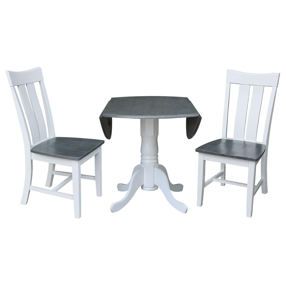 42 in. Dual Drop Leaf Dining Table with 2 Slat Back Chairs - 3 Piece Dining Set