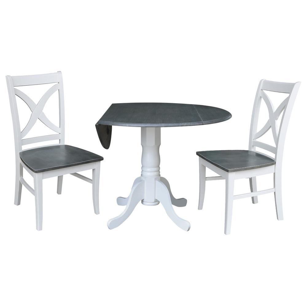 42 in. Dual Drop Leaf Dining Table with 2 X-back Chairs - 3 Piece Dining Set