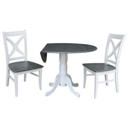 42 in. Dual Drop Leaf Dining Table with 2 X-back Chairs - 3 Piece Dining Set