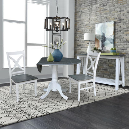 42 in. Dual Drop Leaf Dining Table with 2 X-back Chairs - 3 Piece Dining Set