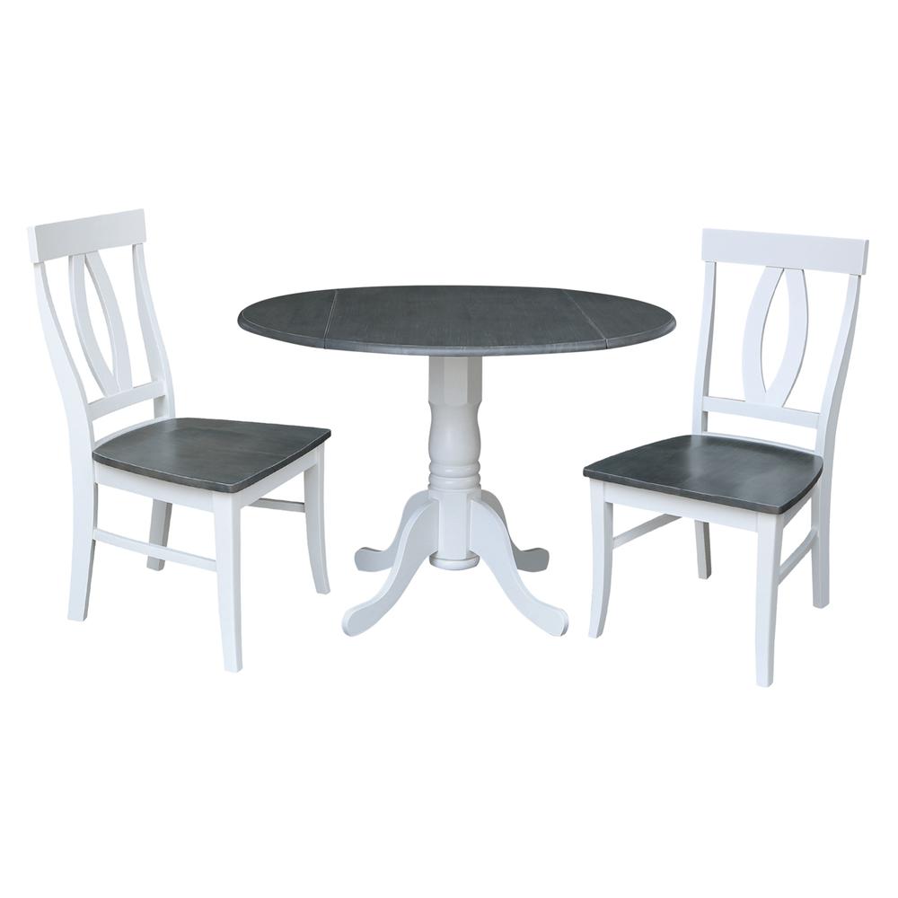 42 in. Dual Drop Leaf Dining Table with 2 Splat Back Chairs - 3 Piece Dining Set