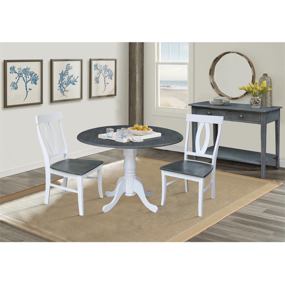 42 in. Dual Drop Leaf Dining Table with 2 Splat Back Chairs - 3 Piece Dining Set
