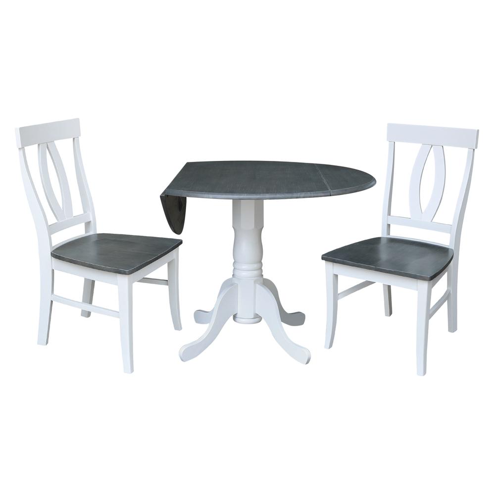 42 in. Dual Drop Leaf Dining Table with 2 Splat Back Chairs - 3 Piece Dining Set