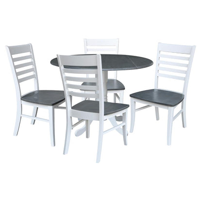 42 in. Dual Drop Leaf Dining Table with 4 Ladderback Chairs - 5 Piece Dining Set
