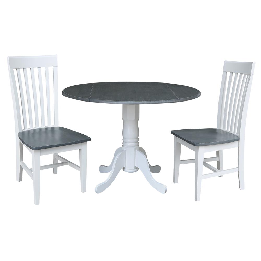 42 in. Dual Drop Leaf Dining Table with 2 Slat Back Chairs - 3 Piece Dining Set