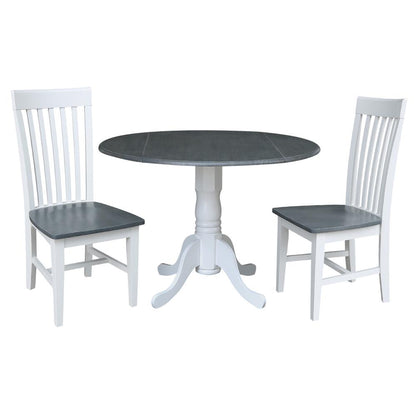 42 in. Dual Drop Leaf Dining Table with 2 Slat Back Chairs - 3 Piece Dining Set