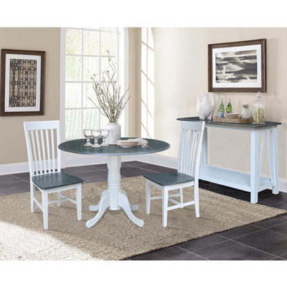 42 in. Dual Drop Leaf Dining Table with 2 Slat Back Chairs - 3 Piece Dining Set