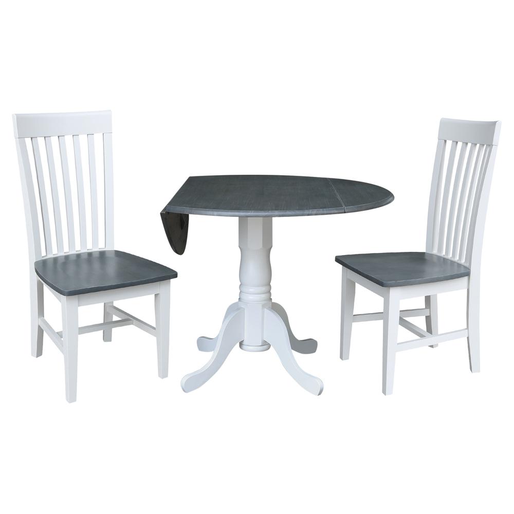 42 in. Dual Drop Leaf Dining Table with 2 Slat Back Chairs - 3 Piece Dining Set