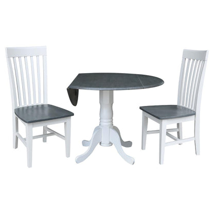 42 in. Dual Drop Leaf Dining Table with 2 Slat Back Chairs - 3 Piece Dining Set