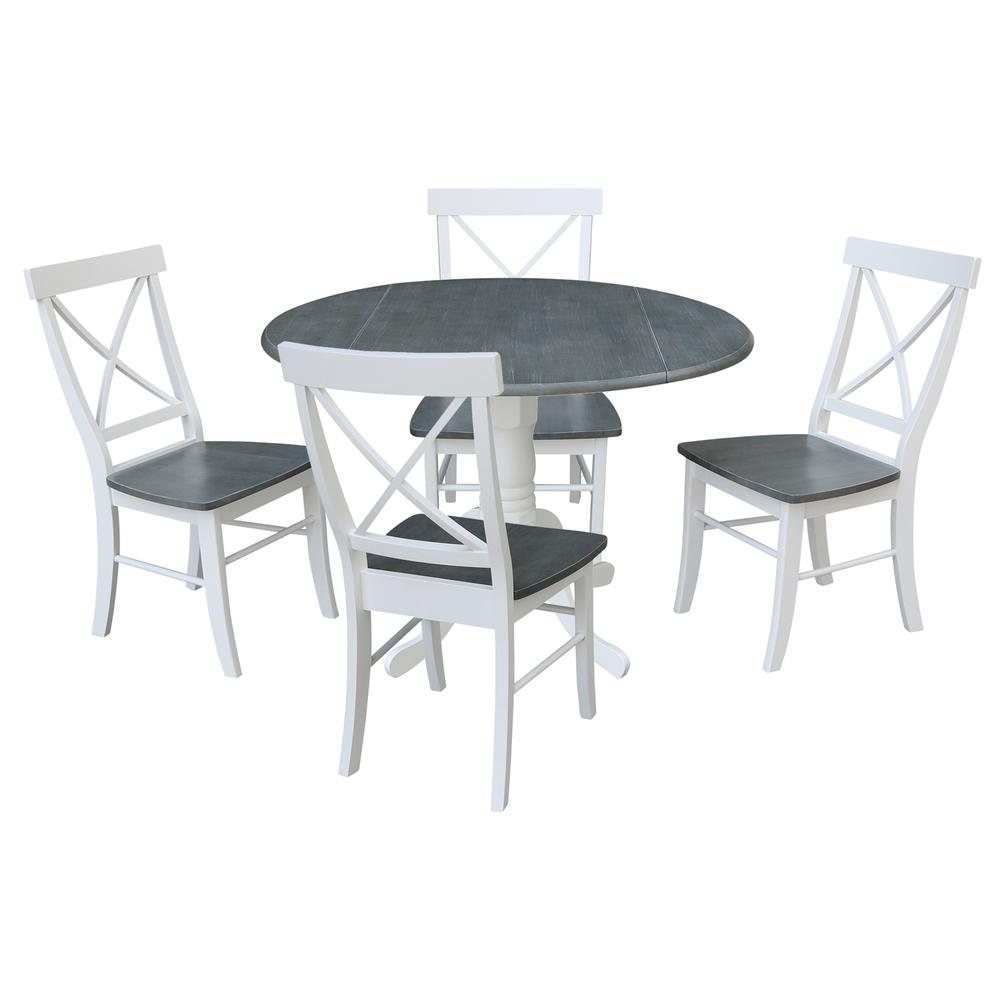 42 in. Dual Drop Leaf Dining Table with 4 X-back Chairs - 5 Piece Dining Set