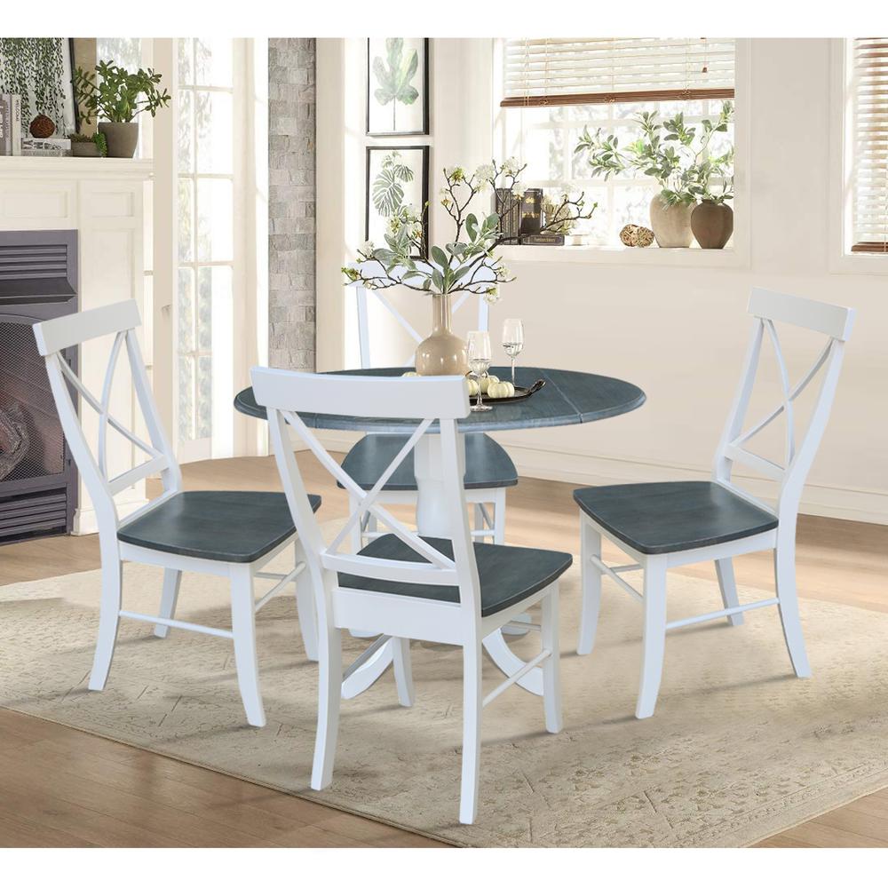 42 in. Dual Drop Leaf Dining Table with 4 X-back Chairs - 5 Piece Dining Set