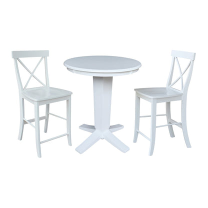 30 in Round Top Counter Height Dining Table with 2 Stools in White - 3 Piece Set
