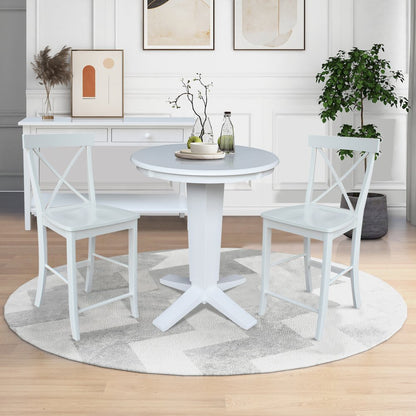 30 in Round Top Counter Height Dining Table with 2 Stools in White - 3 Piece Set