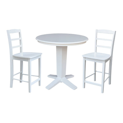 36 in Round Top Counter Height Dining Table with 2 Stools in White - 3 Piece Set